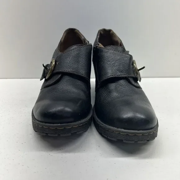 BOC Born Concept Womens 7.5 Women Black Leather Ankle Bootie Shoe Block Heel Zip - Picture 2 of 9